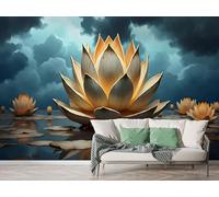 Lotus Zen Style Wall Mural, Self-Adhesive Peel & Stick Wallpaper, Landscape Floral Design Photo Wallpaper for Living Room & Bedroom (150x100 cm), M-812