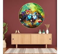 LOTUSAMAR Radha Krishna Wall Painting for Wall Decoration with Frame Sparkle Glossy Round Golden Framed Large Painting Office, Living Room, Bedroom, Home Decoration (60x60 Cm CH-RKR12)