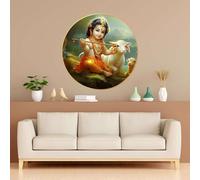 LOTUSAMAR Radha Krishna Wall Painting for Wall Decoration with Frame Sparkle Glossy Round Golden Framed Large Painting Office, Living Room, Bedroom, Home Decoration (40x40 Cm CH-RKR5)