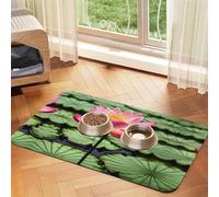 Lotuses Flower Absorbent Leather Pet Tablecloth Non-Slip Dining Pad For Puppy Kitten Food Water Bowls