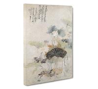 Lotuses on a Summer Evening by Yun Shouping Painting Canvas Print | Gallery Wrapped 30mm Frame Wall Art | 30x20 inches | Ready to Hang | Contemporary Landscape Picture | Living Room Lounge Office