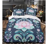 LotusFlowerArt Duvet Cover 3D Design Printed Machine Washable 3 Pieces Bedding Set Zipper BohemianDecorStyle Quilt Cover Hotel Quality All Season for Adults Kids Women Teens Youth Single（135x200cm）