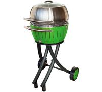LotusGrill XL Garden Grill Set, Lime Green, Stainless Steel, Charcoal Barbecue Grill with Integrated Thermometer and Viewing Glass Insert