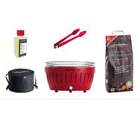 LotusGrill XL Starter Kit 1x LotusGrill XL Fire Red Beech Charcoal 1kg 1 Lighting Gel 200ml, 1 Sausage Tongs Orange, Transportation Carry Bag XL Smoke-Free Charcoal Tabletop Grill