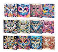 LOTUSHU Diamond Art Card Kit - 3D Rhinestone Owl Greeting Card for Birthday/Anniversary, Wedding Invitation, Birthday Christmas Diamond Painting Kits for Beginners, 15 x 30 cm, 12 Cards(HU-24)