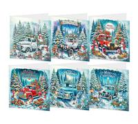 LOTUSHU Handmade 3D Diamond Painting Greeting Card Kit, Merry Christmas Greeting Cards Set, Cedar Car Thank You Card for Birthday/Anniversary, 15 x 30 cm, 6 Cards (HU-38)