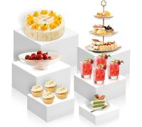 Lotusland Buffet Risers Set of 6 - White Acrylic Food Display Stands in 3", 4", 5", 6", 7", 8" - Multi-Size Dessert Table Risers for Buffet, Catering, Weddings, Parties, Cakes, Cupcakes & Appetizers