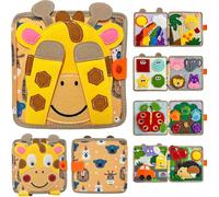 Lotusland Busy Book Toddlers 1-3, Montessori Busy Board withLife Skills Cognition Sorting Matching, Education Sensory Farm Animals Toys for Boys Girls Birthday Gift (Giraffe)