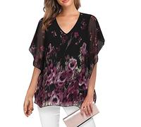 Lotusmile Women's Loose Flouncing Flutter Sleeve Double-Layered Shirt Chiffon Elegant Dressy Blouse Work Tops, Multi Mauve, XXL