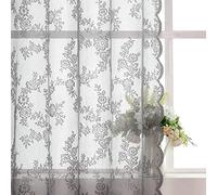 Lotusolution Grey Lace Curtains for Bedroom 63 Inch Length Vintage Gothic Floral Embroidered Sheer Voile Drapes Durable Rose Lace Fabric Grommet Top Window Curtain Panels for Living Room, 55" w 2pcs
