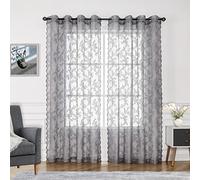 Lotusolution Grey Lace Curtains for Bedroom 95" Long Vintage French Floral Embroidery Sheer Voile Curtains Rose Lace Fabric Grommet Top Window Treatment Drapes for Bedroom Living Room, 55" w 2 Panels
