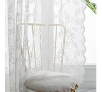 Lotusolution White Lace Curtains for Bedroom 63 Inch Length Vintage Gothic Floral Embroidered Sheer Voile Drapes Durable Rose Lace Fabric Grommet Top Window Curtain Panels for Living Room, 55" w 2pcs