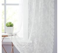 Lotusolution White Lace Curtains for Bedroom 95 inch Long Vintage French Floral Embroidered Sheer Durable Rose Fabric Grommet Top Window Treatment Drapes Living Room, 55 w 2 Panels