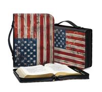 Lotusorchid American Flag Print Bible Case for Men, Zippered PU Bible Book Cover with Handle Pocket Portable Bible Cover Case Bible Cover Carrier Carrying Organizer Bag for Women, M