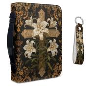 Lotusorchid Cross Lily Bible Protective Cover with Leather Keychain, Bible Case Bible Cover Bible Tote Bag for Women, Bible Carrying Case Church Bag for Bible Study, Brown, Size 2XL