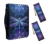 Lotusorchid Dragonfly Bible Cover Case with Leather Book Mark, Mandala Flower PU Leather Bible Carrying Case Church Bible Bag for Women, Bible Study Supplies Carrying Bag, Blue and Purple, Size M