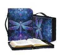 Lotusorchid Dragonfly Print Bible Covers for Women PU Leather Bible Case, Portable Bible Tote Bag Bible Book Carrying Case Christian Bible Accessories with Handle Pocket, Blue, M
