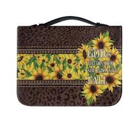 Lotusorchid PU Leather Bible Bag for Women with Inspiring Bible Verses, Sunflower Leopard Print Bible Cover Women Girls, Sturdy Bible Book Carrying Bags Christian Bible Study Accessories, 2XL