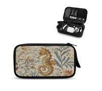 Lotusorchid Sea Horse Print Travel Cord Organizer Polyester Electronic Organizer Travel Case Cable Organizer Travel Bag Portable Zipper Travel Electronics Organizer, Brown