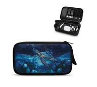 Lotusorchid Sea Turtle Print Travel Tech Organizer, Galaxy Floral Printed Cable Organizer Bag, Tech Accessories Cord Storage Bag for Phone, Power Bank, SD Card