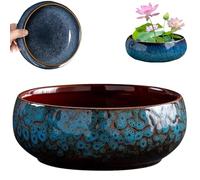 Lotuss Bowlss Planter, Ceramic Lotus Flower Bowl for Indoor Hydroponics, Lotus Bowls for Planting in Water Indoors, Elegant Glazed Lotus Bowl Planter (Blue-b)