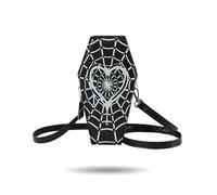 LOTUSTAR Goth Purse Coffin Halloween Purses Clutch Shoulder Bag Small Crossbody Bag Spooky Horror Cute Wallet, Black Heart Web, M