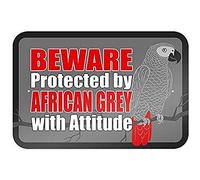 Lotusworld New Warning Sign Beware Protected by African Grey with Attitude Aluminum Metal Sign 8x12 inches