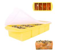 Lotvic 1 Pack Soup Cube Silicone Freezer Tray, 1000ML Freezer Containers with Lid, 4-Compartment, Makes 4 1-Cup Portions Cubes, Freezer Tray for Meal Prep, Soup, Sauce (1 Pack, Yellow)