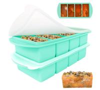 Lotvic 2 Pack Soup Cube Silicone Freezer Tray, 1000ML Freezer Containers with Lid, 4-Compartment, Makes 8 1-Cup Portions Cubes, Freezer Tray for Meal Prep, Soup, Sauce (2 Pack, Emerald Green)
