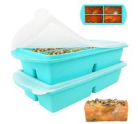 Lotvic 2 Pack Soup Cube Silicone Freezer Tray, 1000ML Freezer Containers with Lid, 4-Compartment, Makes 8 1-Cup Portions Cubes, Freezer Tray for Meal Prep, Soup, Sauce (Blue)