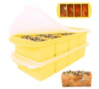 Lotvic 2 Pack Soup Cube Silicone Freezer Tray, 1000ML Freezer Containers with Lid, 4-Compartment, Makes 8 1-Cup Portions Cubes, Freezer Tray for Meal Prep, Soup, Sauce (2 Pack, Yellow)