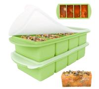 Lotvic 2 Pack Soup Cube Silicone Freezer Tray, 1000ML Freezer Containers with Lid, 4-Compartment, Makes 8 1-Cup Portions Cubes, Freezer Tray for Meal Prep, Soup, Sauce (Avocado Green)