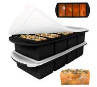 Lotvic 2 Pack Soup Cube Silicone Freezer Tray, 1000ML Freezer Containers with Lid, 4-Compartment, Makes 8 1-Cup Portions Cubes, Freezer Tray for Meal Prep, Soup, Sauce (Black)