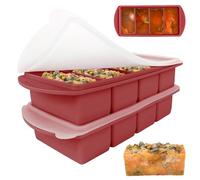 Lotvic 2 Pack Soup Cube Silicone Freezer Tray, 1000ML Freezer Containers with Lid, 4-Compartment, Makes 8 1-Cup Portions Cubes, Freezer Tray for Meal Prep, Soup, Sauce (2 Pack, Red)