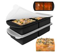 Lotvic 2 Pack Soup Cube Silicone Freezer Tray, 1000ML Soup Freezer Containers with Lid, 2-Compartment, Makes 4 2-Cup Portions Cubes, Soup Cube Freezer Tray for Meal Prep, Soup, Sauce (Black)
