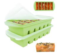Lotvic 2 Pack Soup Cube Silicone Freezer Tray, 750ML Freezer Containers with Lid, 6-Compartment, Makes 12 1/2-Cup Portions Cubes, Freezer Tray for Meal Prep, Soup, Sauce (Avocado Green)