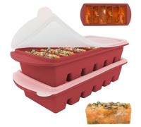 Lotvic 2 Pack Soup Cube Silicone Freezer Tray, 750ML Freezer Containers with Lid, 6-Compartment, Makes 12 1/2-Cup Portions Cubes, Freezer Tray for Meal Prep, Soup, Sauce (Red)