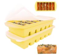 Lotvic 2 Pack Soup Cube Silicone Freezer Tray, 750ML Freezer Containers with Lid, 6-Compartment, Makes 12 1/2-Cup Portions Cubes, Freezer Tray for Meal Prep, Soup, Sauce (Yellow)
