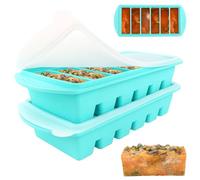 Lotvic 2 Pack Soup Cube Silicone Freezer Tray, 750ML Freezer Containers with Lid, 6-Compartment, Makes 12 1/2-Cup Portions Cubes, Freezer Tray for Meal Prep, Soup, Sauce (Blue)