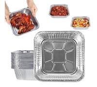 Lotvic 30 Packs Aluminum Foil Trays, 8 Inch Square Foil Baking Trays, Reusable Foil Air Fryer Liner, Disposable Foil Trays Containers for Baking, Cooking, Roasting, Storing (30 Packs, 8inch/1400ml)