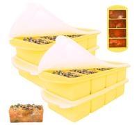Lotvic 4 Pack Soup Cube Silicone Freezer Tray, 1000ML Freezer Containers with Lid, 4-Compartment, Makes 16 1-Cup Portions Cubes, Freezer Tray for Meal Prep, Soup, Sauce (Yellow)