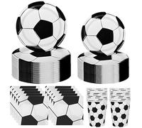 Lotvic 80 Pcs Football Party Tableware Set, Football Paper Plates with Football Napkins and Cups for 20 Guests, 9'' + 7'' Football Paper Plates for Football Party World Cup Birthday Decorations