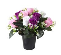 Lotvic Artificial Flowers for Graves, 25cm Grave Flowers, Grave Pots with Artificial Flower, 12 Head Roses, Artificial Flower for Cemetery, Memorial, Christmas (Purple)