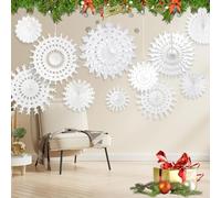 Lotvic Christmas Paper Snowflakes - 16 Pcs White Paper Snowflakes Hanging Decorations for Winter Home Wedding Birthday Party