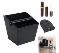 Lotvic Coffee Knock Box, 580ML Coffee Grounds Knock Box with Tamping Mat and Espresso Distribution Tool, Non-Slip and Shock-Absorbent Coffee Knock Box with Removable Knock Bar (Square)