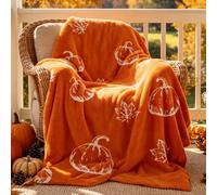 Lotvic Fall Pumpkin Throw Blanket, 130 x 150 cm Soft Warm Autumn Blanket with Pumpkins and Maple Leaves, Cozy Flannel Autumn Throw for Bed, Sofa, Couch, Chair or Dorm, Fall Harvest Home Decor