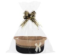 Lotvic Gift Basket, Hamper Kit, Empty Hamper Basket with Cellophane Bags and Pull Bows, Gift Baskets with Handles, Woven Gift Baskets for Baby Shower, Wedding, Birthday, Housewarming (Black & Brown)