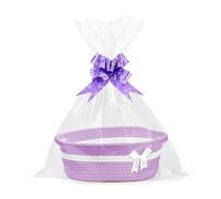 Lotvic Gift Basket, Hamper Kit, Empty Hamper Basket with Cellophane Bags and Pull Bows, Rope Gift Baskets with Handles, Woven Gift Baskets for Baby Shower, Wedding, Birthday, Housewarming (Purple)