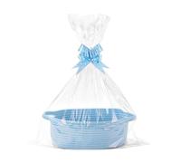 Lotvic Gift Basket, Hamper Kit, Empty Hamper Basket with Cellophane Bags and Pull Bows, Rope Gift Baskets with Handles, Woven Gift Baskets for Baby Shower, Wedding, Birthday, Housewarming (Blue)