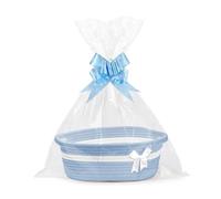 Lotvic Gift Basket, Hamper Kit, Empty Hamper Basket with Cellophane Bags and Pull Bows, Rope Gift Baskets with Handles, Woven Gift Baskets for Baby Shower, Wedding, Birthday, Housewarming (Blue)